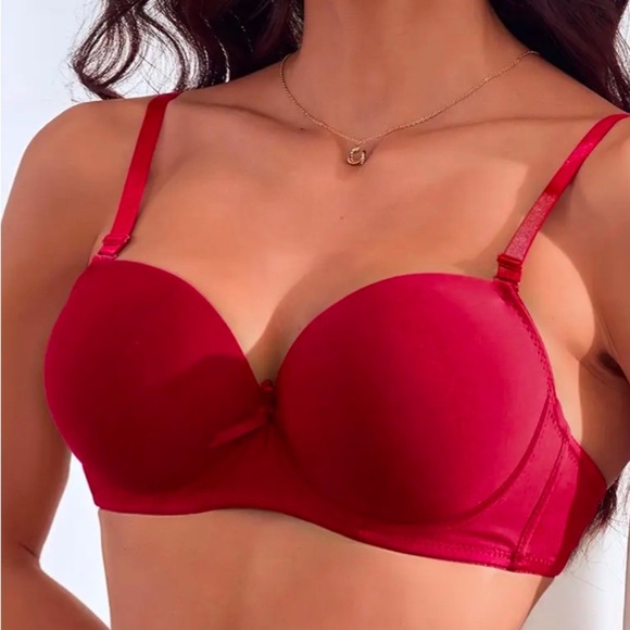Valentine’s Day Satin Red Stretchy Smooth Push Up Bra & Panties Set Sz M/34C NEW - Picture 8 of 14